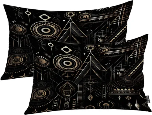 Vista 86 de Shrahala Juego de 2 fundas de almohada de mandala de color beige para exteriores, cuadradas, mandala, para interiores, de lino resistente al agua