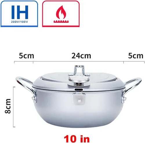 Vista 2 de Sartén con revestimiento antiadherente con termómetro Tempura Freidora Pot, Mini sartén profunda con escurridor Mini Sartén profunda con sartén