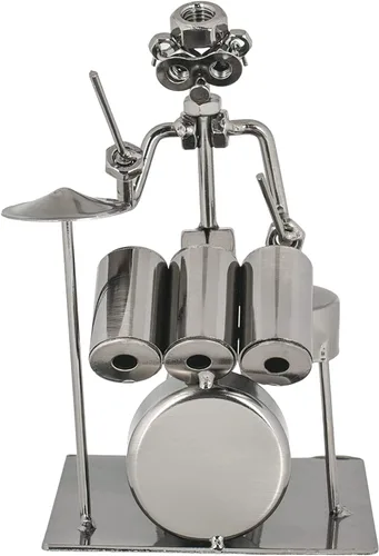 Vista 2 de The Bridge Collection Estatuilla metálica metálica metálica de batería de estilo industrial, decoración de baterista, regalos únicos para músicos