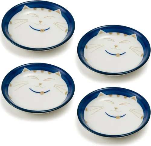 Vista 9 de JapanBargain 2566 - Juego de 2 platos de salsa japonesa de porcelana para aperitivo, postre y pastel con patrón de gato sonriente de la suerte