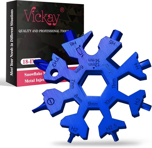 Vista 13 de Vickay Multiherramienta de copo de nieve 18 en 1, kit de destornillador plano Phillips, llave/abridor de botellas, equipo de campamento EDC, regalos