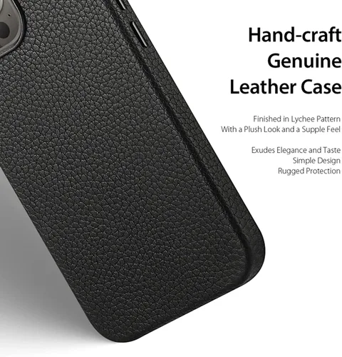Vista 4 de Funda para iPhone 13 Pro Max, funda delgada de piel auténtica de alta calidad con forro de microfibra suave, funda de teléfono de agarre cómodo