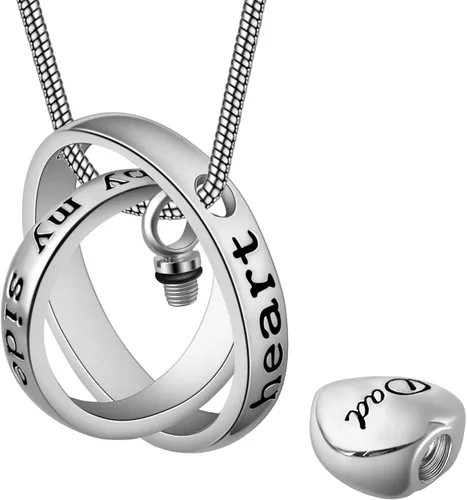 Vista 3 de Collar Cring Coco de urna de cremación No Longer by My Side, Forever in My Heart tallado, para hombre y mujer