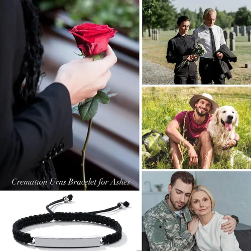 Vista 10 de Pulsera de urna personalizada para cenizas, recuerdos de joyería de cremación para mujeres y hombres, pulsera ajustable de cuerda tejida hecha a