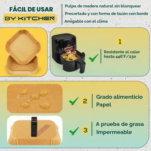 Vista 5 de BYKITCHEN 200 forros pequeños para freidora de aire de 5.5 pulgadas
