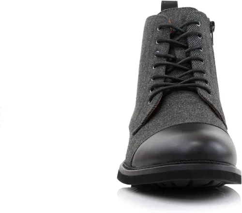 Vista 3 de Polar Fox Botas de tobillo para hombre Colección de botas casuales con cordones Estilos de punta redonda y punta lisa 1. Negro y lana