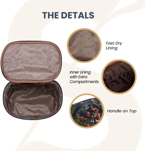Vista 4 de Signare Neceser de tapicería, bolsa organizadora de maquillaje para mujer, diseño de jardín matutino, color negro (TOIL-MGDBK), Negro