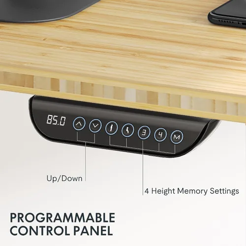 Vista 4 de FLEXISPOT E6 MAX - Escritorio de pie de bambú de doble motor de 48 x 24 pulgadas, 3 etapas, capacidad de peso de 330 libras, escritorio de altura