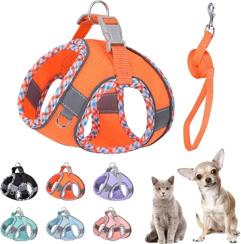 Vista 12 de Lindo arnés a cuadros para perros pequeños, de malla suave, arnés y correa para perros pequeños, arnés y correa para perros pequeños, chaleco