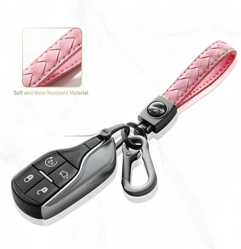 Vista 2 de Llavero de mosquetón, llavero de cuero hecho a mano tejido resistente universal, Gunmetal - Rosa