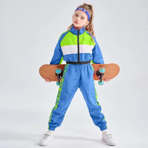 Vista 4 de Conjunto de Ropa de Baile para Niñas, Traje de Interpretación de Equipo de Hip Hop y Jazz Moderno, Conjuntos de Ropa de Baile para Niñas Azul oscuro