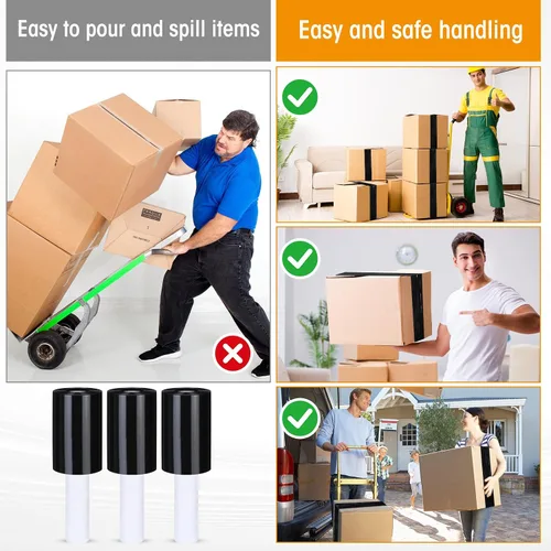 Vista 5 de Sherr Rollo de película retráctil elástica de 5 pulgadas, envoltura de plástico para embalaje en movimiento con asa, calibre 80 de 800 pies de Negro