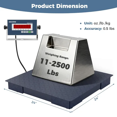 Vista 2 de Báscula de suelo resistente de 24 x 24 pulgadas, pesaje de precisión de palés con indicador digital para envío de almacén