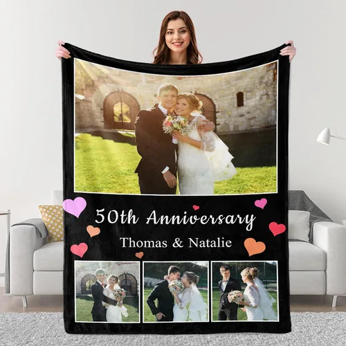 Vista 10 de Mantas personalizadas con fotos, regalos personalizados para parejas para esposa, marido, novia, novio, manta con imagen personalizada "I Love You