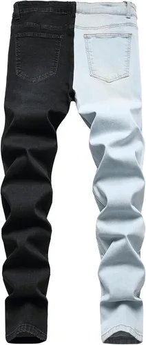 Vista 2 de LONGBIDA Pantalones de mezclilla ajustados para hombre con diseño de retazos elásticos de moda