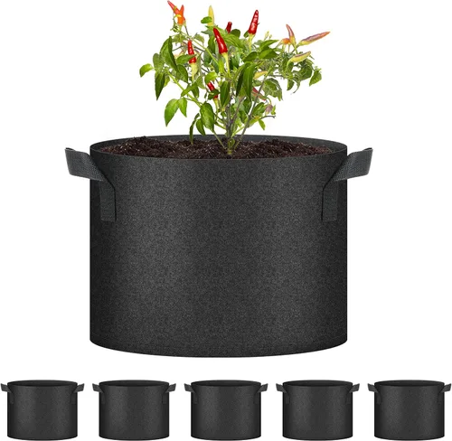 Vista 13 de Bolsas de cultivo de plantas HealSmart 3 galones, juego de 10 macetas para tomate con asas, tela no tejida de aireación, maceta de jardinería Negro