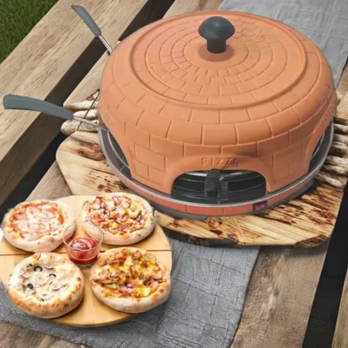 Vista 7 de Horno eléctrico de pizza para compartir en familia con cubierta de terracota, mini horno de pizza sin humo para fiesta de pizza, fiesta en casa
