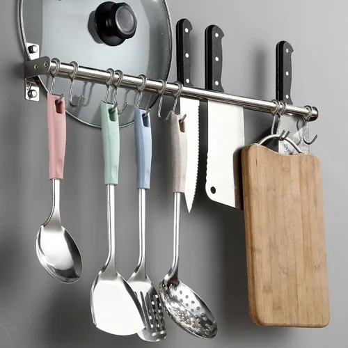 Vista 2 de ASkinds Estante colgante para utensilios de acero inoxidable para colgar en la pared, soporte para tapa de olla, organizador de almacenamiento