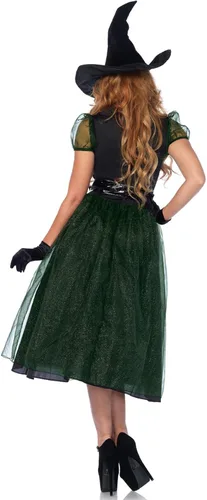 Vista 2 de Leg Avenue Disfraz de bruja Darling Spellcaster de 3 piezas para mujer con vestido, cinturón, sombrero, Negro