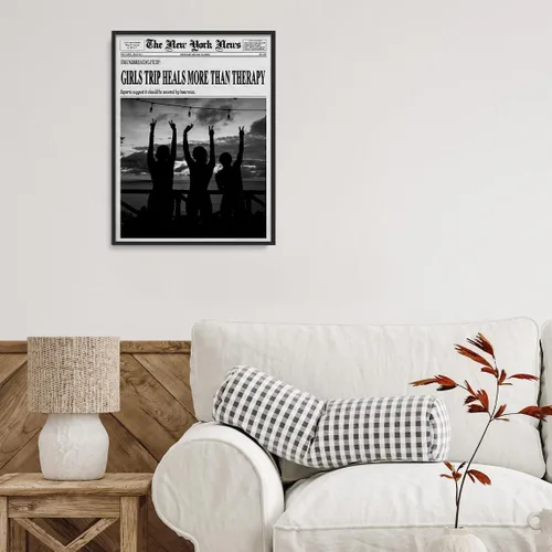 Vista 4 de Arte de revista de periódicos feministas: impresión en lienzo en blanco y negro para decoración de dormitorio Y2K, pared de carrito de bar