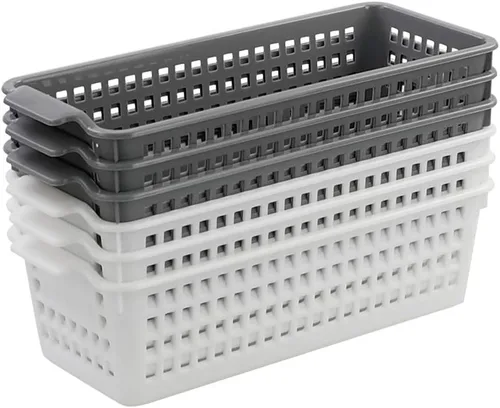 Vista 2 de Cestas de almacenamiento de plástico delgadas, cestas de almacenamiento rectangulares de plástico, 6 paquetes