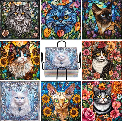 Vista 18 de Puraikcmi Juego de 8 posavasos de pintura de diamante, posavasos de arte de diamantes con soporte, manualidades de bricolaje, kits de arte