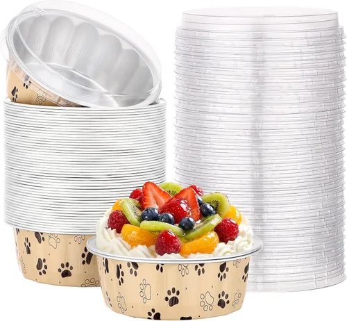 Vista 44 de Beasea Disposable Ramekins with Lids, 50 Pack 8oz 235ml Aluminum Foil Baking Cups with Lids, Aluminum Creme Brulee Ramekins Muffin Cupcake Pudding