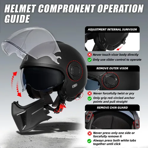 Vista 4 de TRIANGLE Cascos de motocicleta de cara completa, casco de motocross todoterreno para hombres y mujeres, doble visera con protector solar interno