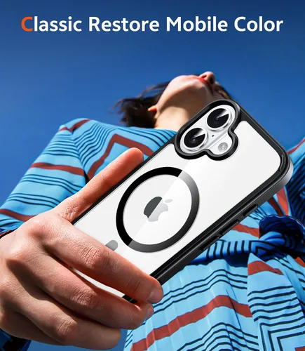 Vista 7 de FNTCASE - Funda magnética para iPhone 16, color negro transparente claro negro