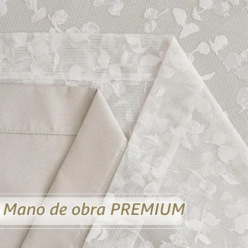 Vista 6 de Jubilantex Cortinas opacas completas + paneles de ventana transparentes con hojas, juego de tratamiento de ventana de doble capa estilo mezcla