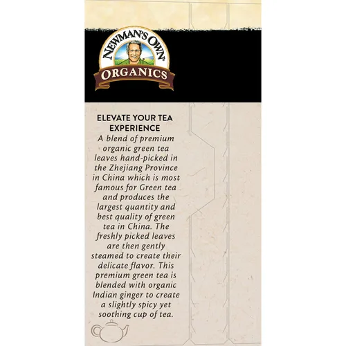 Vista 2 de Newman's Own - Té verde de jengibre orgánico con 20 bolsas de té envueltas individualmente por caja (paquete de 4) certificado USDA contiene cafeína