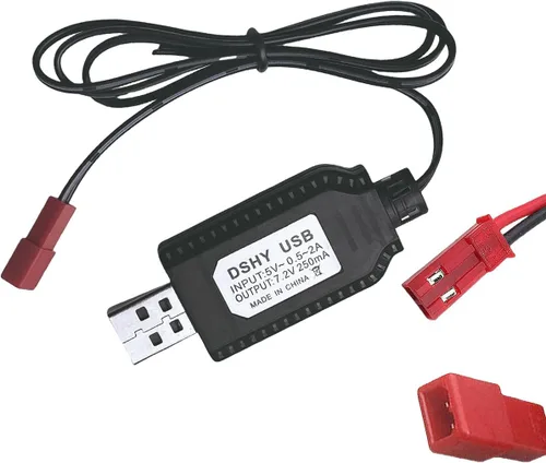 Vista 7 de Cable de carga USB de 3.7 V con enchufe JST de 2 pines compatible con automóvil RC, avión, tanque, barco y otros juguetes de control remoto