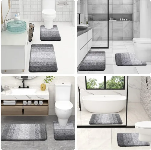 Vista 9 de OLANLY Alfombra de baño y inodoro ombré en forma de U, tamaño 47 x 24 pulgadas y alfombras de inodoro de 24 x 20 pulgadas, color gris, paquete de 2