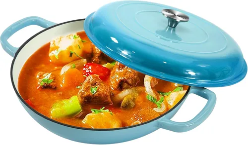 Vista 11 de COOKWIN Horno holandés de hierro fundido, olla redonda de 3 QT con tapa autobronceadora para hornear en casa, brasero, cocina, excelentes regalos