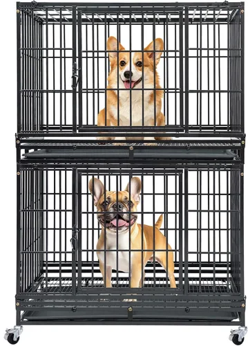 Vista 12 de Jaulas de dos niveles de 30 pulgadas para perros pequeños, jaula para perros de tamaño mediano para 2 perros, jaula resistente para perros, perreras