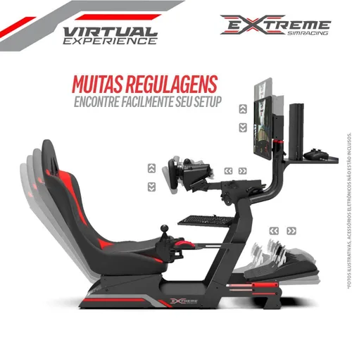 Vista 6 de Extreme Simracing Racing Simulator Cockpit With All Accessories (BlackRed) - VIRTUAL EXPERIENCE V 3.0 Racing Simulator For Logitech G27, G29, G920