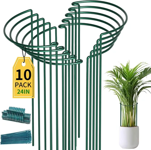 Vista 8 de TCBWFY Paquete de 10 estacas de soporte para plantas de jardín, 10 pulgadas de ancho, 16 de alta resistencia, entrelazadas, semicirculadas