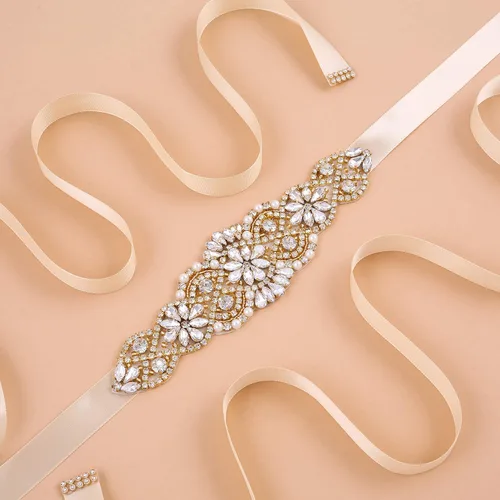 Vista 6 de Bridal Belt Handmade Crystal Wedding Sash Rhinestone Sash for Flower Girl Evening Dress