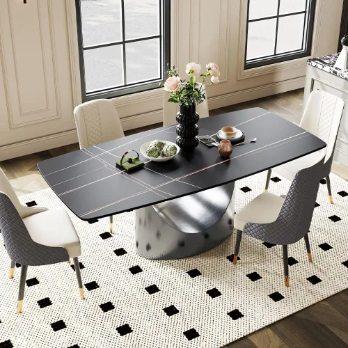 Vista 18 de POVISON Mesa de Comedor Moderna Hobart de 63" para 4, Mesa de Comedor Rectangular de Servicio Pesado Negro Mate, Superficie de Mesa de Comedor