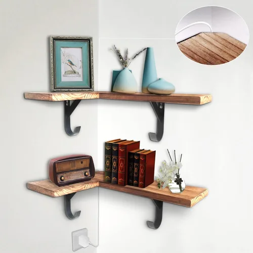 Vista 10 de HAO - Estante de esquina flotante invisible para montar en la pared, forma radial, patrón de agujero de alambre, perfecto para dormitorio, baño