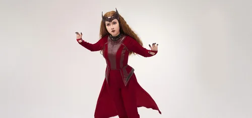 Vista 6 de Disfraz de bruja roja para cosplay, overol de lujo para mujer, disfraz de Halloween