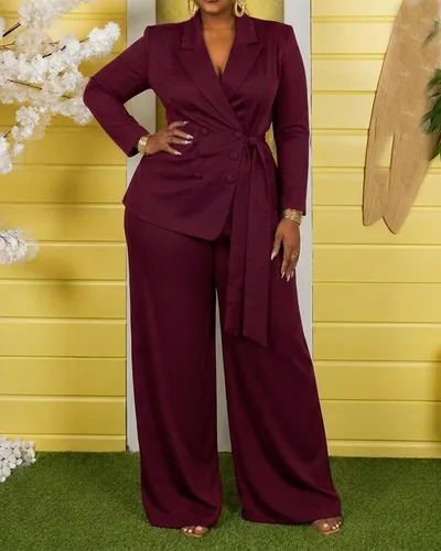 Vista 7 de CXXQ Conjunto de 2 piezas para mujer, talla grande, informal, para oficina Rojo vino