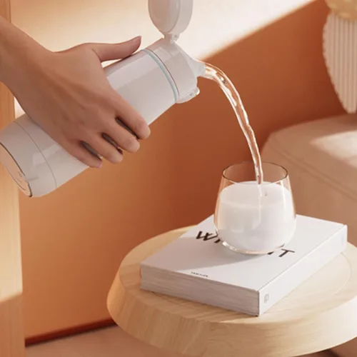 Vista 7 de AUNMAS Hervidor eléctrico portátil de viaje, calentador de agua de acero inoxidable con carga USB caldera de agua caliente inalámbrica para acampar