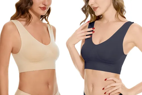 Vista 4 de Bralettes sin aros para mujer, sin relleno, sin costuras, cómodos, sin varillas, paquete de 3