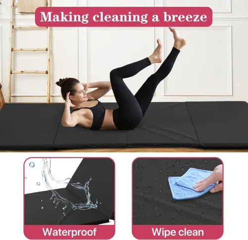Vista 5 de Colchoneta de gimnasia para gimnasio en casa, plegable, portátil, de 4 x 10 x 2 pulgadas, extra gruesa, con asas de transporte, para niños y adultos