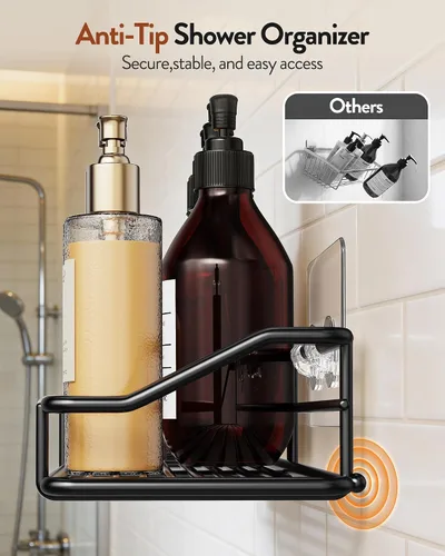 Vista 6 de Orimade Organizador adhesivo para baño, cesta de almacenamiento de ducha, estante de especias de cocina, sin perforaciones, acero inoxidable SUS304