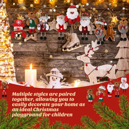 Vista 5 de Skylety 16 adornos de felpa para árbol de Navidad, Papá Noel, muñeco de nieve, oso, decoración de árbol de Navidad, colgantes de alce, muñeco