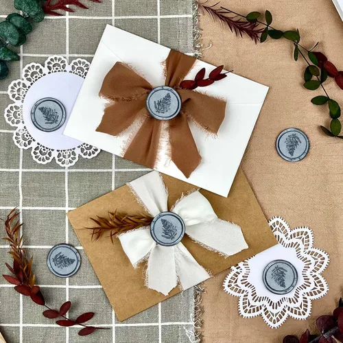 Vista 2 de 25 sellos de cera hechos a mano, calcomanías de invitación de boda, autoadhesivos, cera azul gris, estilo pinos