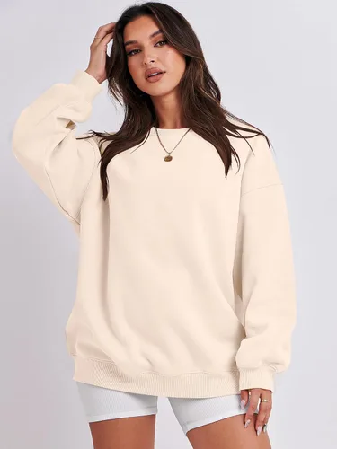Vista 2 de Caracilia Sudaderas con capucha de forro polar de gran tamaño para mujer, cuello redondo, manga larga, suéter de moda de otoño 2024