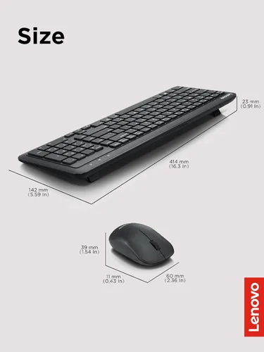 Vista 4 de Lenovo 300 Combo de Teclado y Ratón Inalámbricos, Receptor Nano USB-A de 2,4 GHz, Baterías Incluidas
